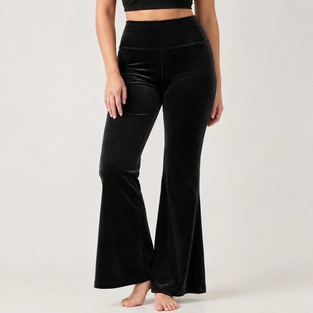 Athleta Elation Velvet Flare Pant Black High Rise Yoga Leggings Womens Size M